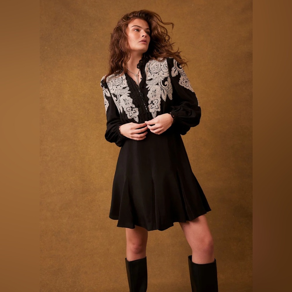 Mint Velvet Black Paisley Print Mini Dress